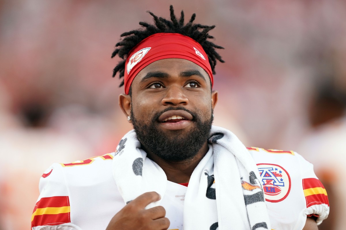 Aug 14, 2021; Santa Clara, California, USA; Kansas City Chiefs running back Clyde Edwards-Helaire (25) stands on the sideline during the third quarter against the San Francisco 49ers at Levi's Stadium. Mandatory Credit: Darren Yamashita-USA TODAY Sports